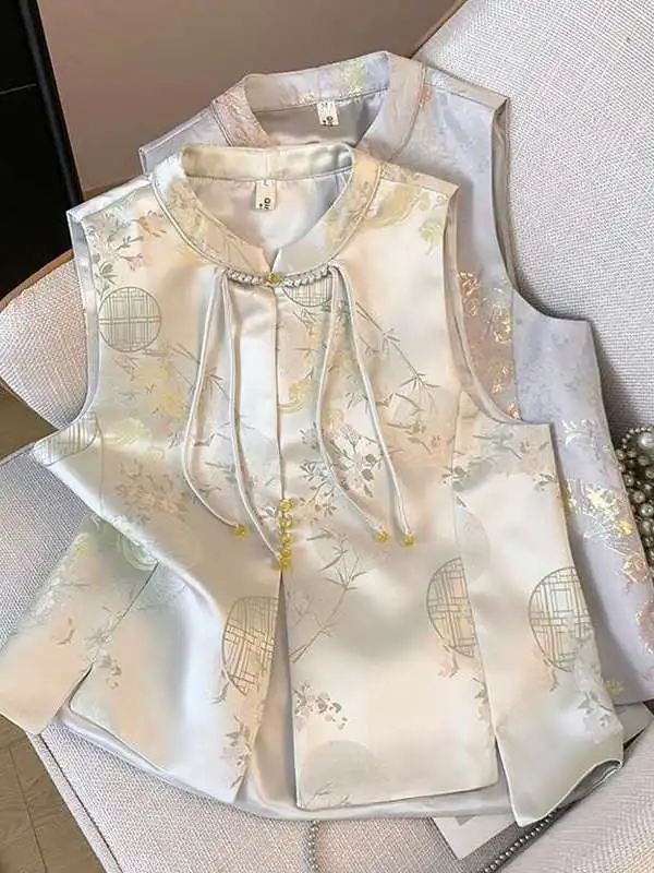 

Новая китайская сатиновая майка-жилет больших размеров (до 300 фунтов), весна-осень, премиум-класса, на пуговицах, без рукавов, верхняя одежда, топ 2