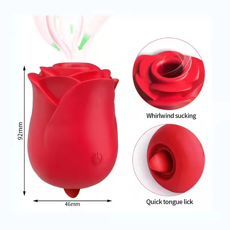 Frauen Rose Sex Spielzeug, Leistungsstarke Klitoris Saugen Schwarz Rose Vibrator, Lecken Zunge Doppelseitige Rose Form Vibrator Für Paare