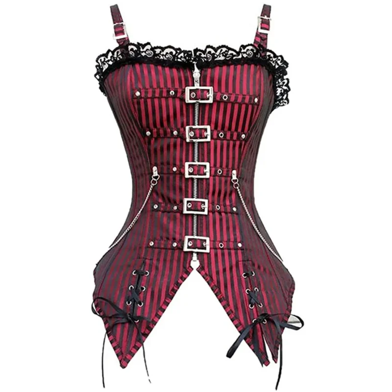 Women Corset Sexy Lace Low-cut Zip Bustier Sling Vest Punk Rock Style Gothic Clothes Body Shaper Slimming Corselet MS2062