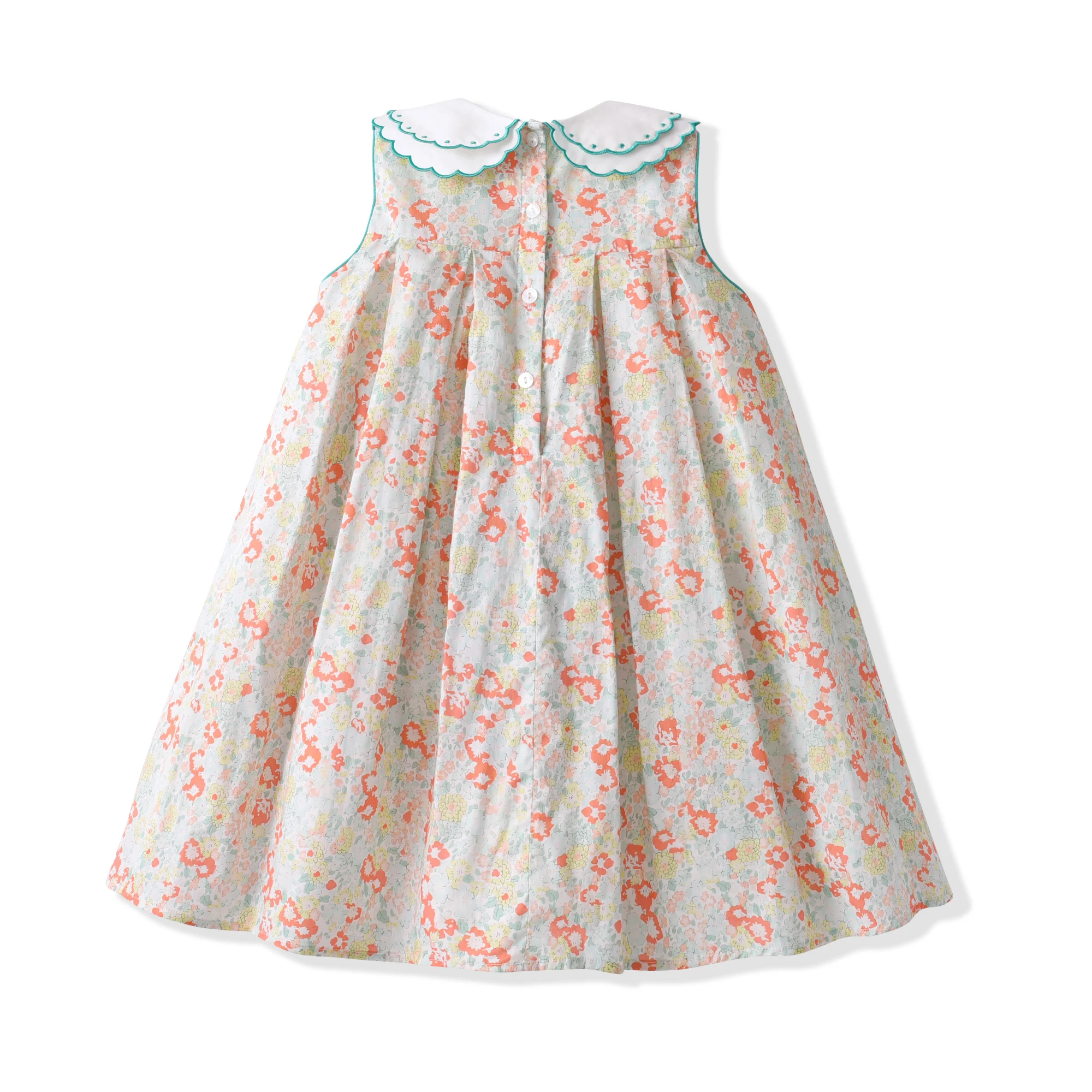 Floral Print Fashion Layered Collar Girl Dress Flower Embroidery Kids Girls Dresses Summer Sleeveless Clothing For Children