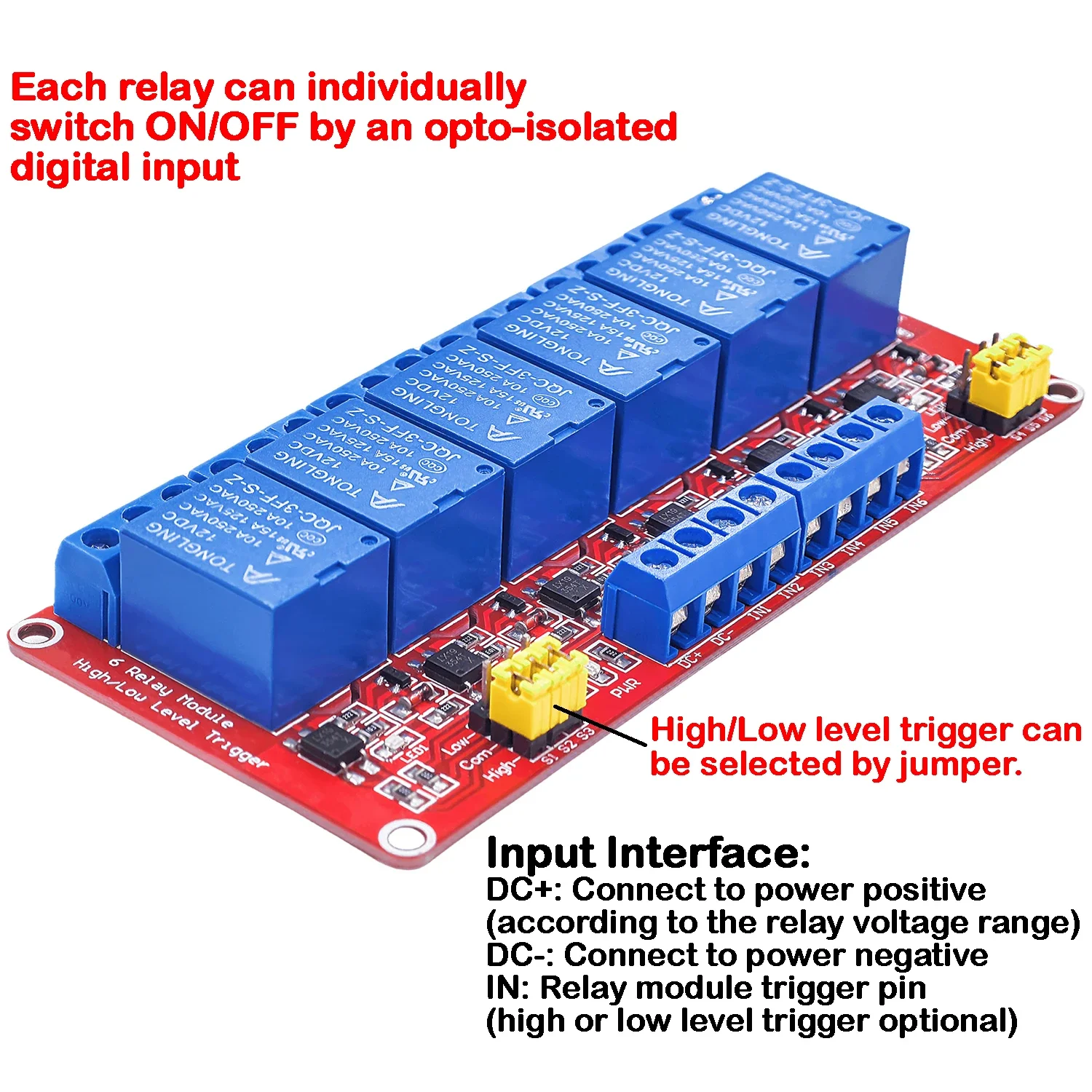 6 Channel Relay Module 5V 12V 24V Relay Board Shield With Optocoupler Isolation Support High and Low Level Trigger for Arduino