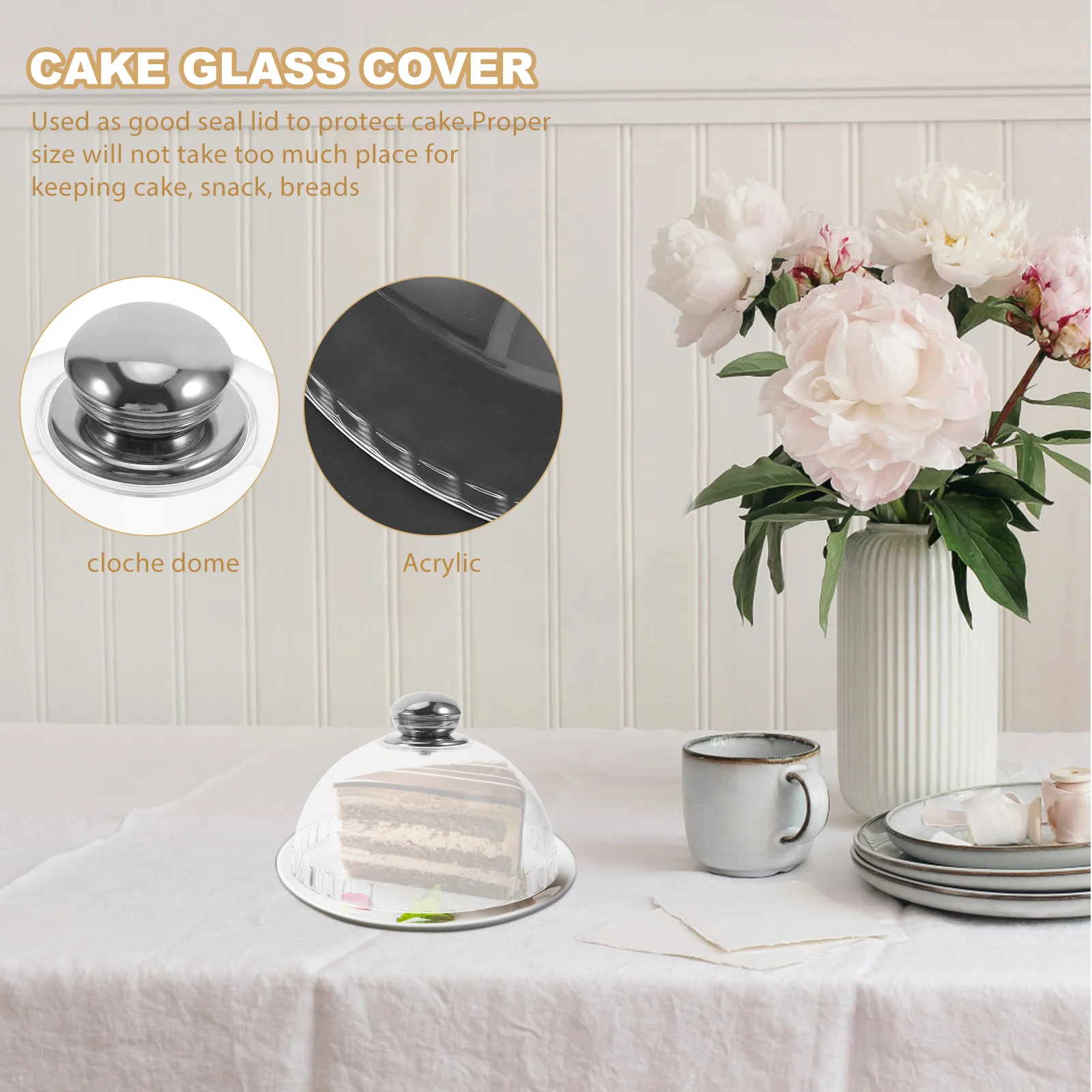 

Acrylic Cake Dome Clear Round Cover Handle Reusable Food Protector for Cakes Pies Muffins Cupcakes Desserts Party Display