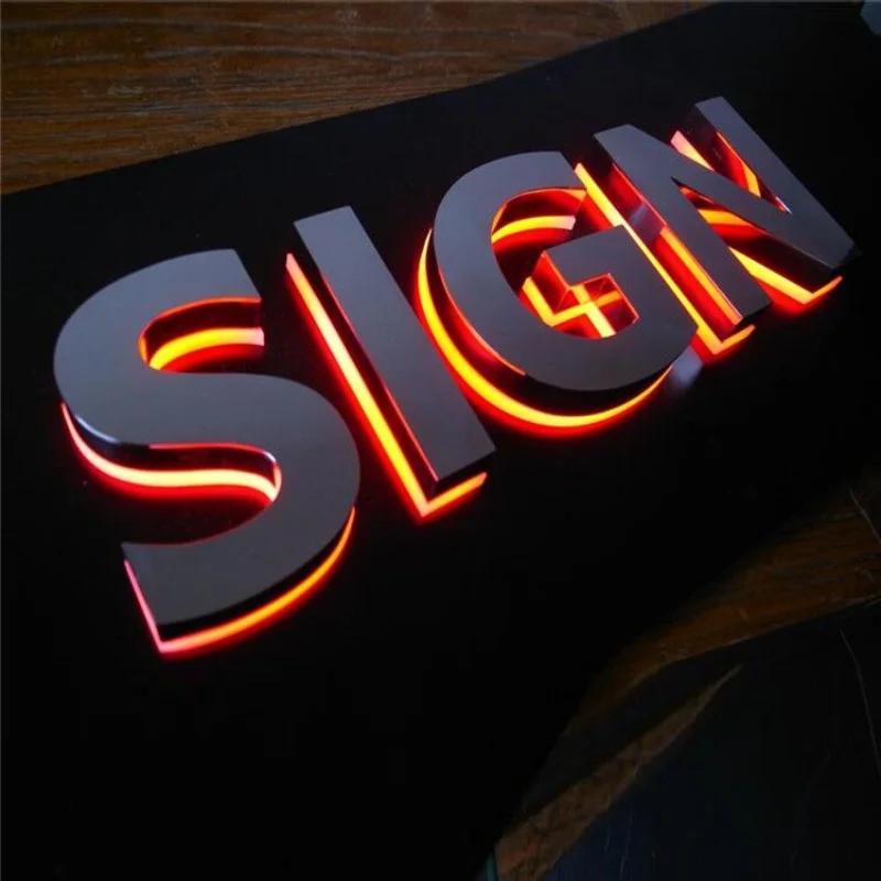 Letras LED 3D iluminadas en la parte trasera de acero inoxidable negro personalizado, letras de señal de tienda iluminadas en la parte trasera para exteriores, letrero de fachada de negocios