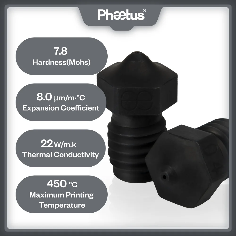 PHAETUS Bico de aço temperado V6 de alta qualidade de 1,75 mm para impressão de filamento PEI PEEK ou fibra de carbono para Voron 2.4 V6 HOTEND