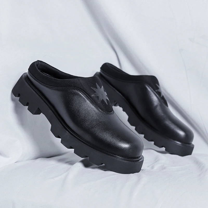 

Мужские получешки на платформе, сабо, кожаные лоферы на толстой подошве, тапочки, повседневная обувь с открытой спиной, шлепанцы с открытой спиной, сандалии без шнуровки