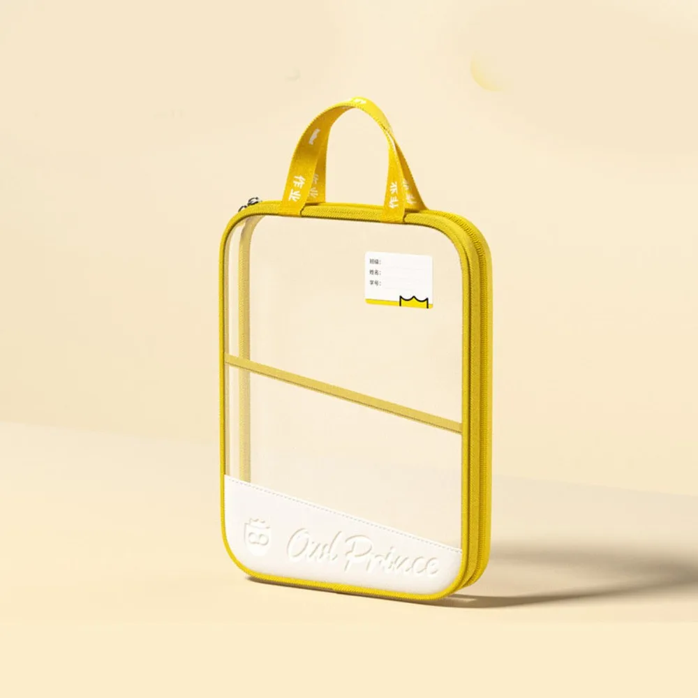 

Portable A4 Transparent File Bag Large Capacity L-shaped Test Paper Storage Bag Double-layer with Handle File Pocket Students