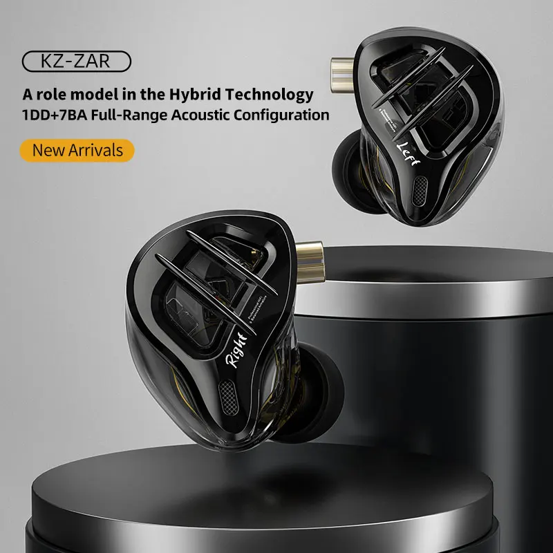 KZ ZAR HiFi 유선 이어폰 이어폰 모니터 이어 버드 하이브리드 기술 7BA + 1DD IEM 헤드셋 (마이크 포함)베이스 폰 헤드폰