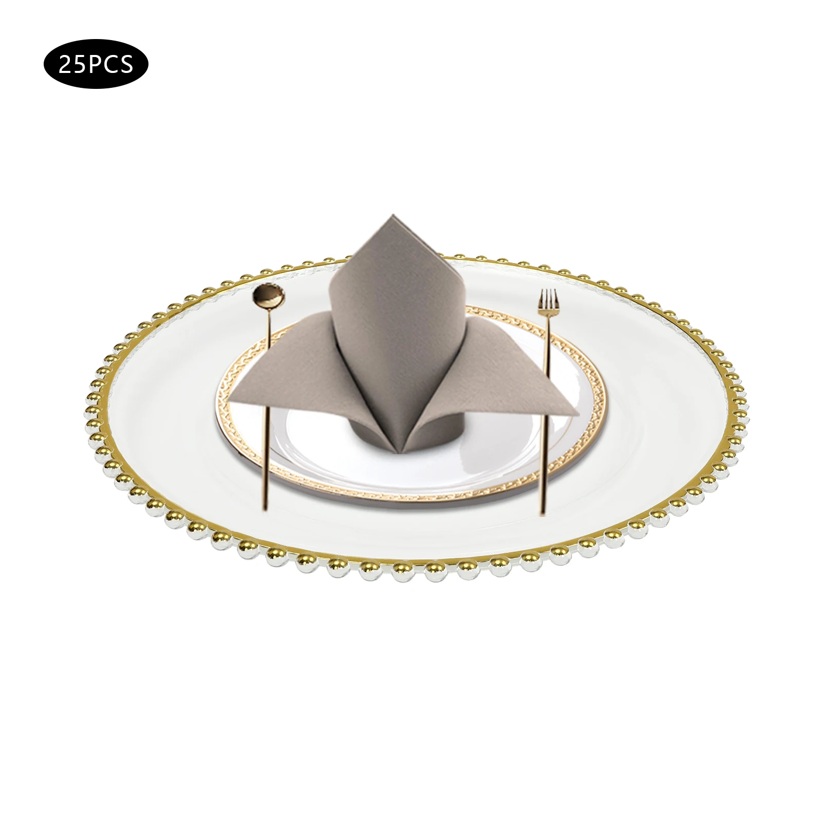 

25 Packaged Western Food Plates 32cm Plastic With Transparent Gold Thread Beads