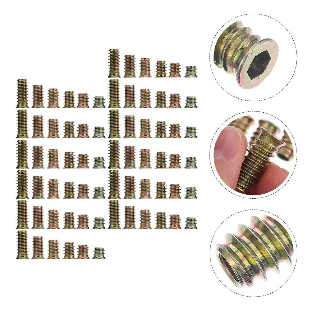 105Pcs T-Nuts for Wood Furniture Carbon Steel Embedded Socket Nuts Rust Resistant High Hardness Flanged Mounting Nut for Plywood