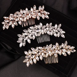 Crystal Rhinestone Hair Combs Rose Gold Silver Color Headpiece For Bride Women Wedding Hair Accessories Head Jewelry