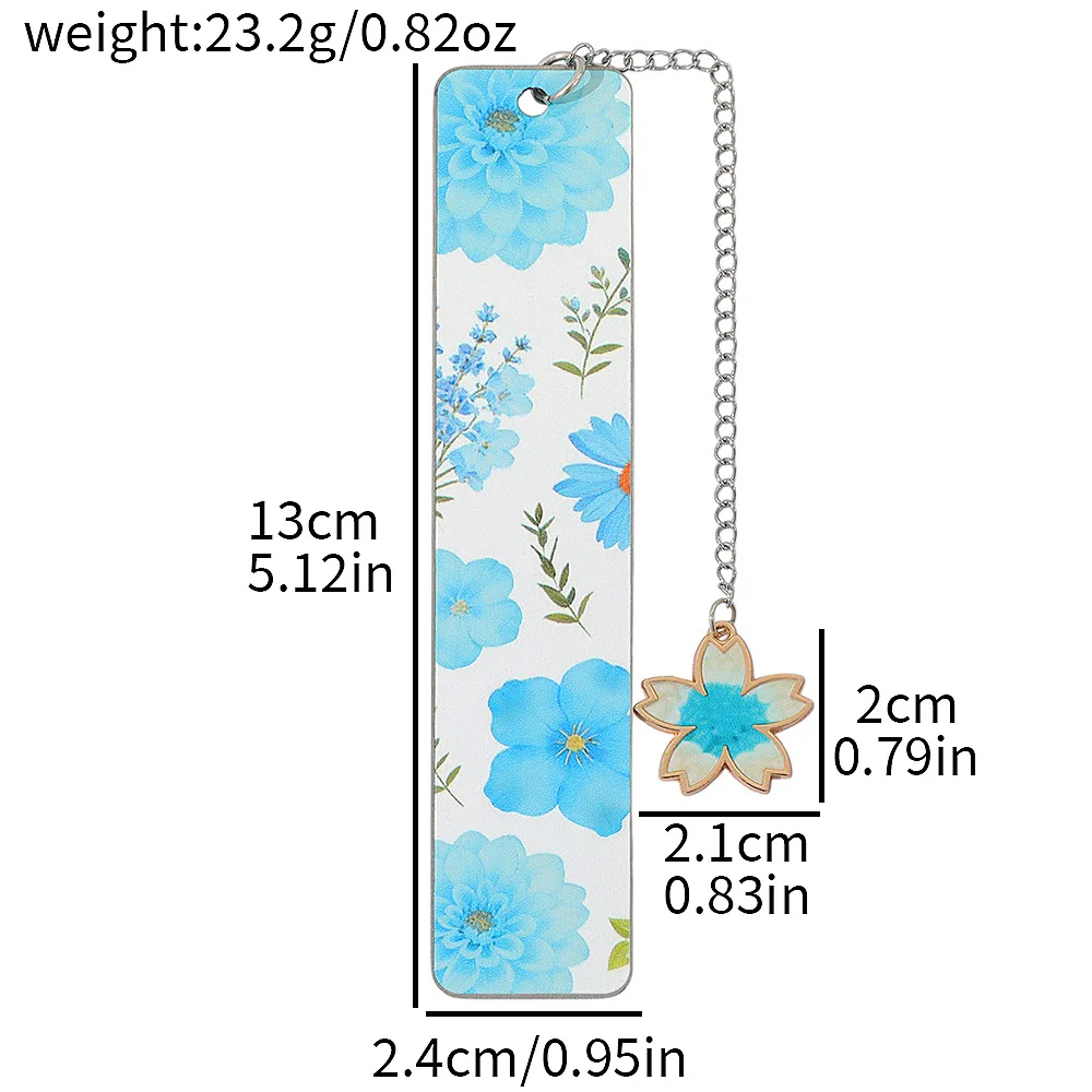 Elegant Watercolor Flower Stainless Steel Bookmark With Cherry Blossom Pendant Metal Book Mark For Book Lover Student Gifts