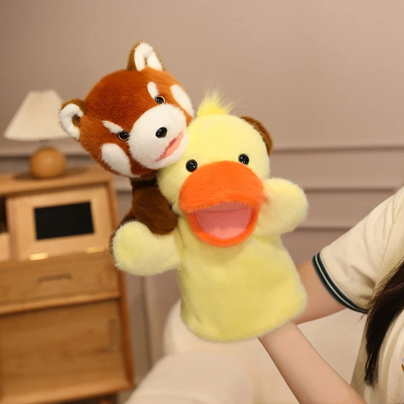 ตุ๊กตาหุ่นมือรูปสัตว์ตลกๆ แรคคูน เป็ด สิงโต หมู ของเล่นนุ่มนิ่ม ตุ๊กตาการ์ตูน ของเล่นเสริมพัฒนาการ ของเล่นเด็ก ของขวัญเด็ก