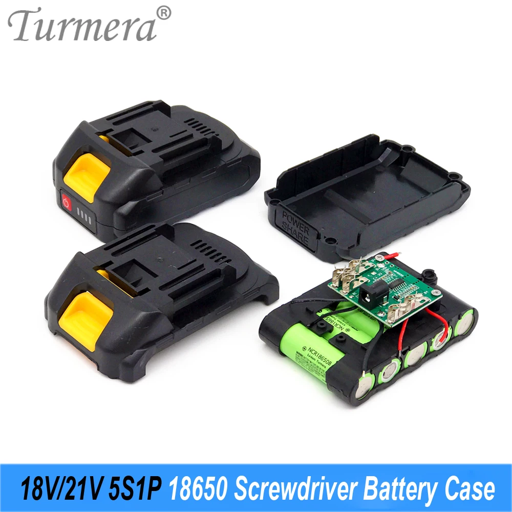 Turmera 5S1P 18V 21V Screwdriver Battery Kit Case 5X 18650 Holder 5S 35A BMS Welding Nickel for 1.5Ah 2Ah 3Ah Electric Drill Use