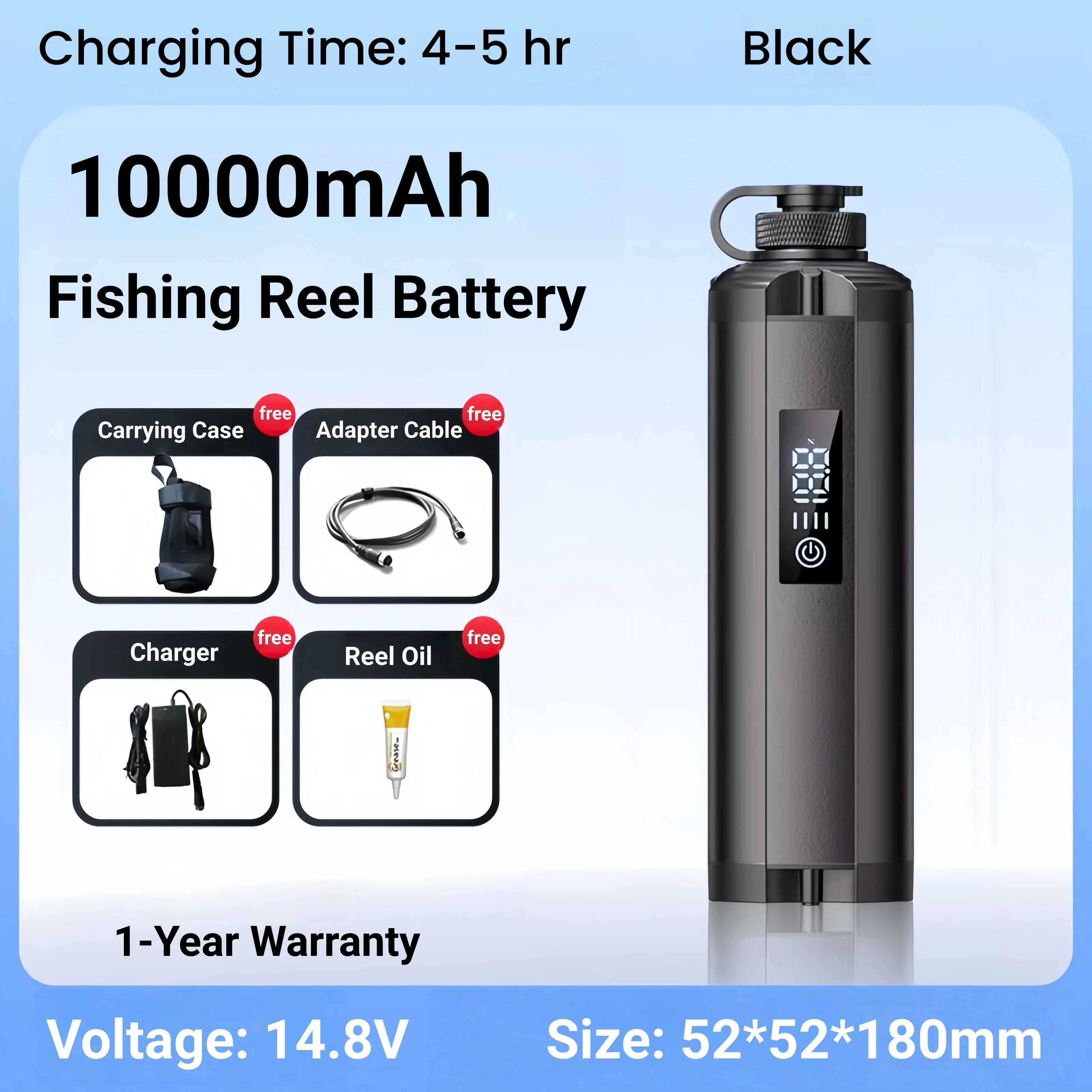 14.8V 10000mAh Reel Fishing Electric Reel Battery with Digital Display for Daiwa Shimano Seaborg Black