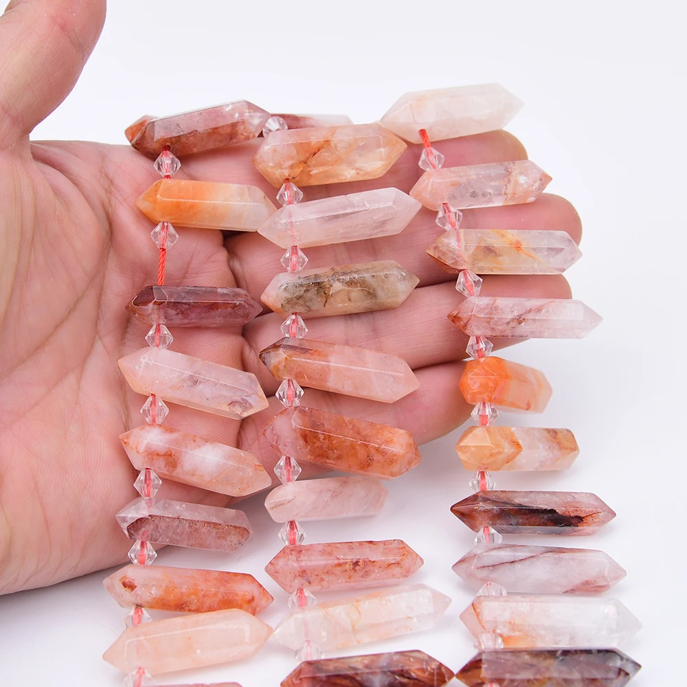 APDGG Natural Red Rutilated Quartz Cylinder Cut Top-drilled Stone Loose Beads 15.5'' Strand Jewelry Making DIY