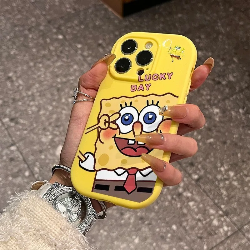 

Cute Cartoon S-SpongeBob P-Patrick Star silicone soft Case protect for iPhone 13 14 15 16 Pro Max S-SpongeBob shockproof Cover