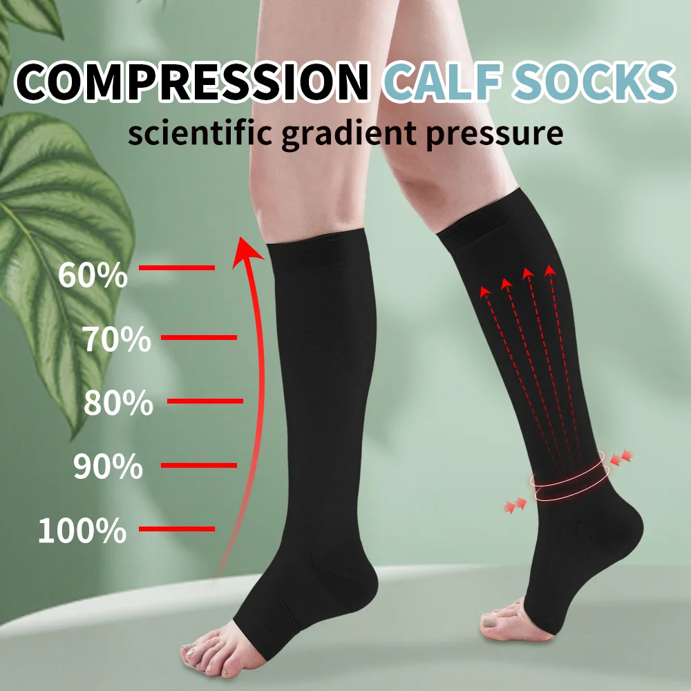 Hh Medical Open Toe Compression Stockings for Woman Men Knee High Calf Support Socks Graduated Pressure Support