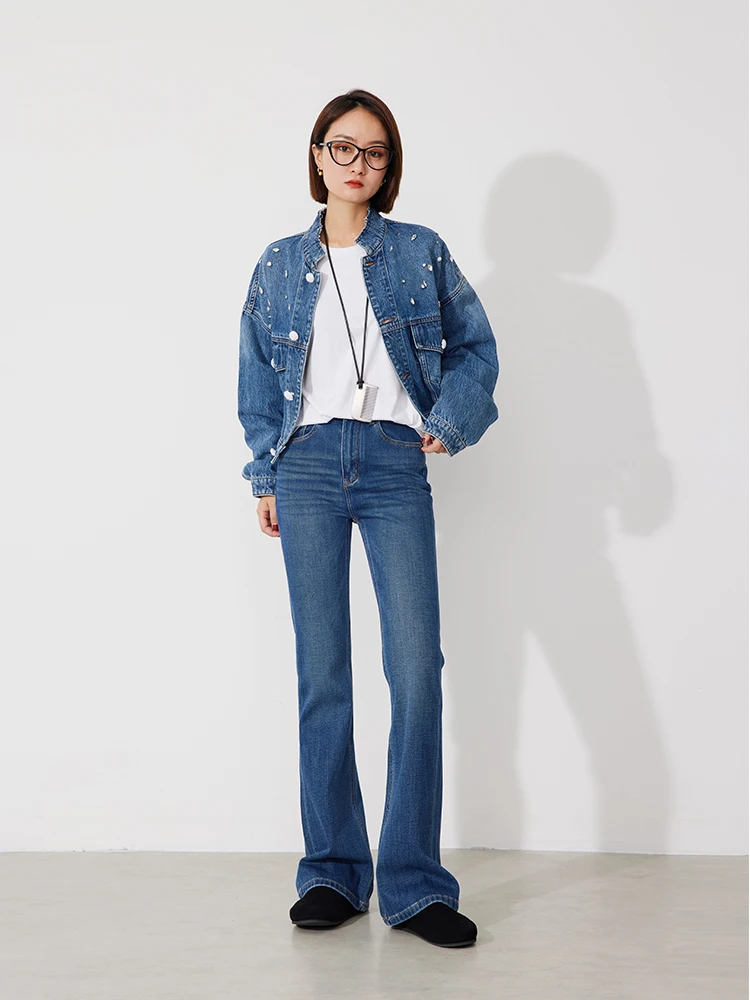 

Джинсы RUGOSAM с высокой талией, облегающие, расклешенные, модель RB0583, новинка осенней коллекции, модные, удобные, из денима