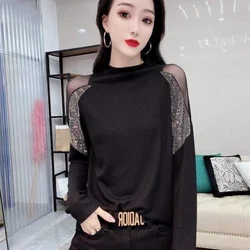 Korean Fashion Pullover New Trend 2024 T Shirts Women Sequin Streetwear Clothing Vintage Clothes Rhinestone T-shirt Woman Top