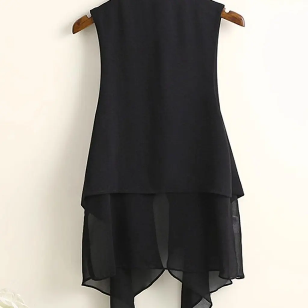 

Новый летний шифоновый жилет нестандартной формы, женский тонкий жилет средней длины без рукавов в корейском стиле, верхняя одежда