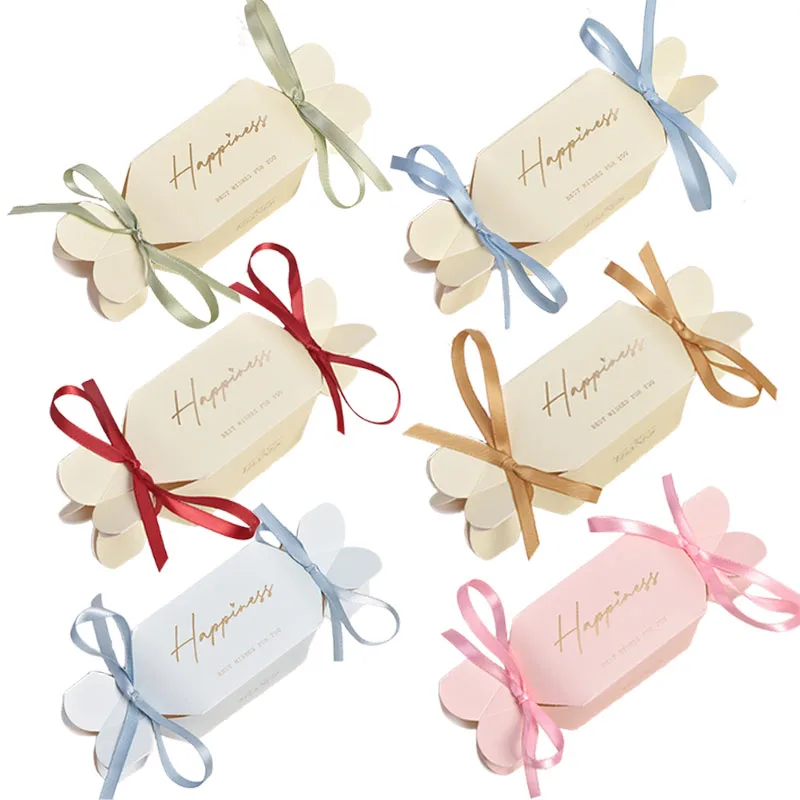 

Wedding Candy Box with Ribbon European Style Flower Shaped Packaging Boxes For Chocolate Gift Birthday Baby Shower Party Favors
