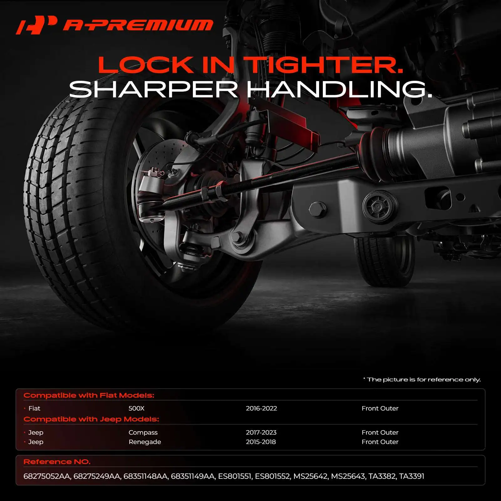A-Premium 2x Front Left & Right Outer Tie Rod End for Jeep Compass 2017-2023 Renegade 2015-2018 Fiat 500X 2016-2022 68275249AA 68351149AA
