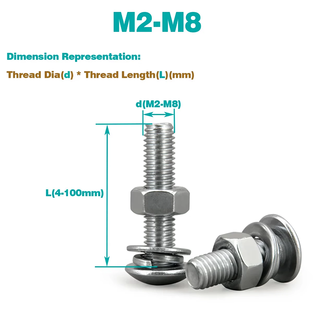 304 SS Big Pan Head/Round Head Phillips Screw, Nut, Flat /Spring Washer Set M2-8