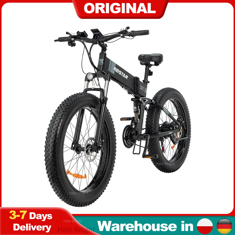 48V 1000W 15AH Foldable E Bike Aluminum Electric Bicycle Powerful 26*4.0 Fat Tire Electric Bike For Men Ridstar H26 Fold E-Bike