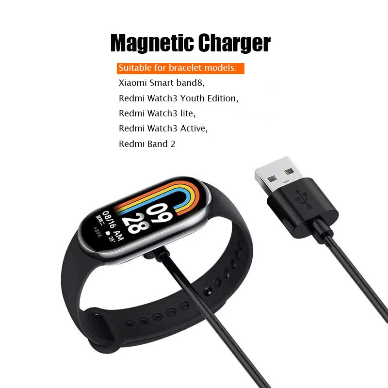 Magnetic USB Charging Cable For Xiaomi Mi Band 8 Redmi Band 2 Bracelet 1m Magnet Charger Adapter For Miband 8 Fast Charging Cord