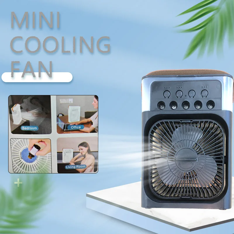 Portátil Ar Condicionado Refrigerador, Ventilador de água, USB alimentado, Mini Desktop Refrigeração, Misting Fan, LED Night Light, 3 em 1, Novo