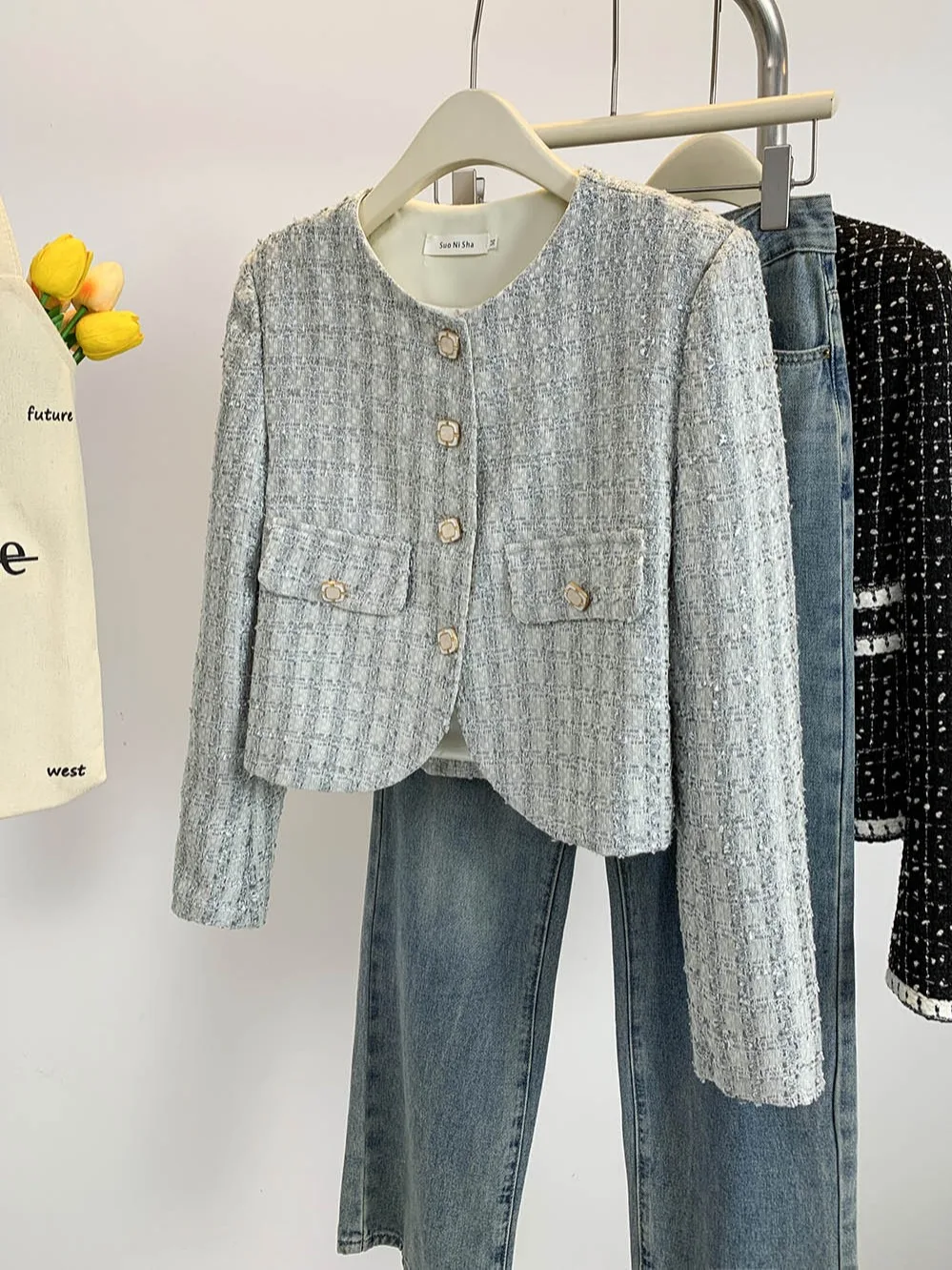 

Luxury Small Fragrance Wind Woolen Jacket Female 2025 Spring New Fashion Solid Wild Tweed Short Coat For Women