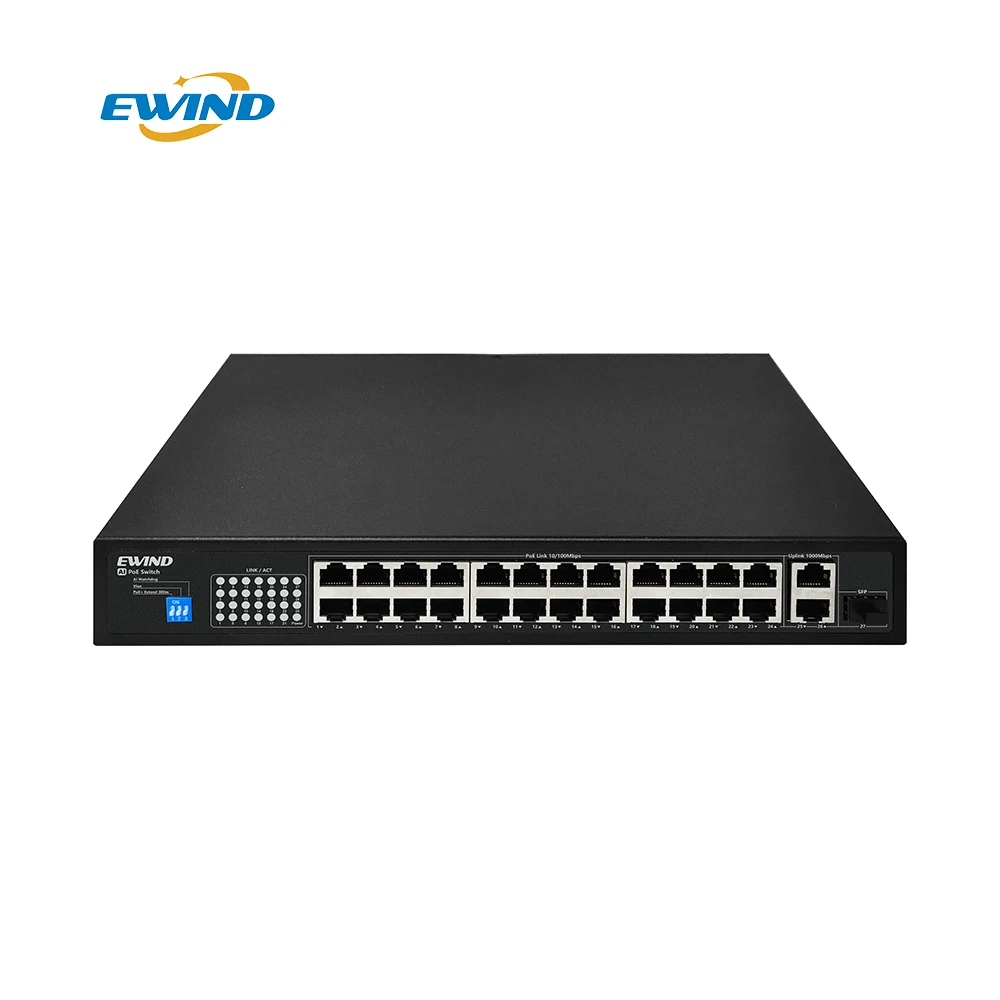 Best sell Ewind 24 port 10/100/1000M 300W watchdog Vlan gigabit sfp poe network switch for IP camera