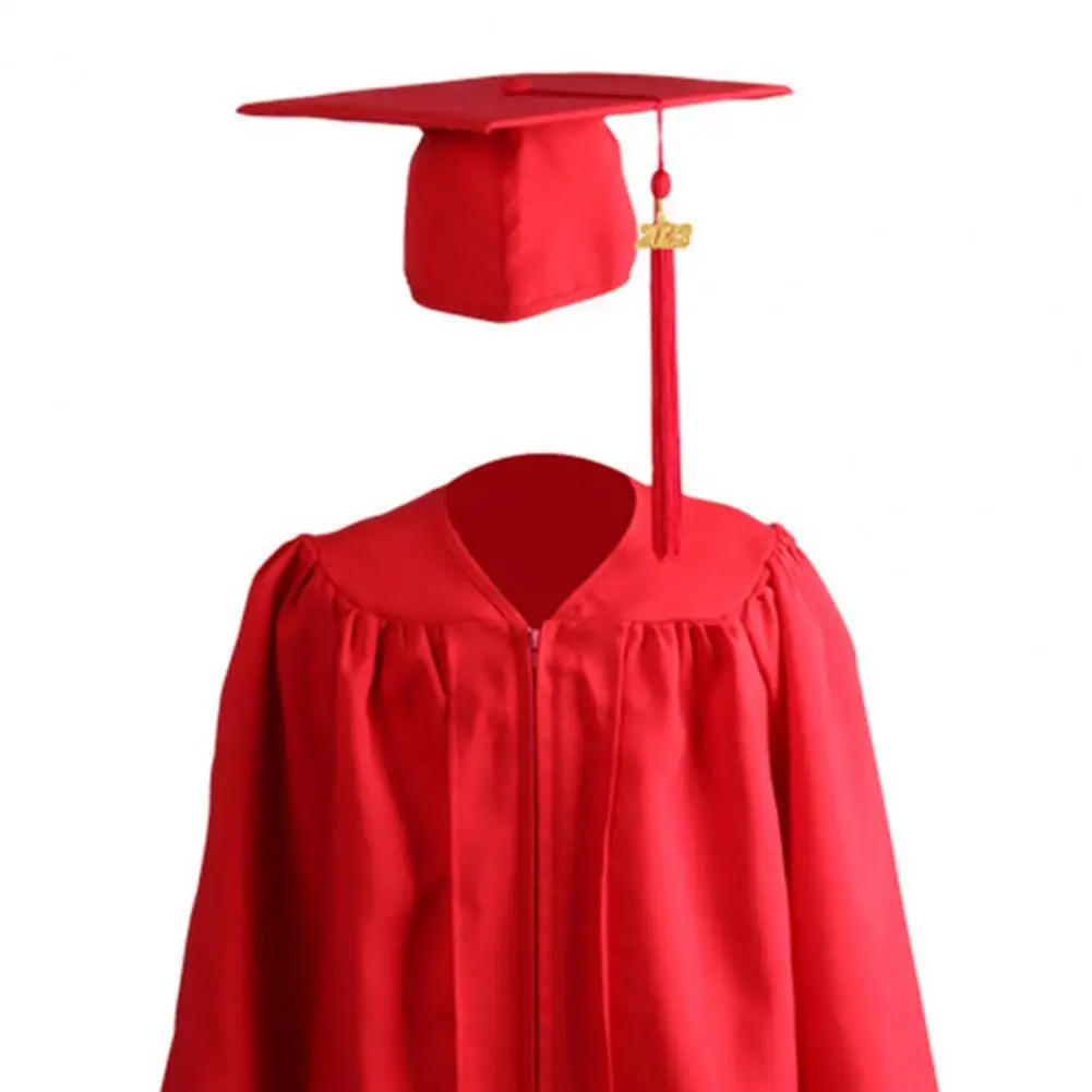 1 Set Graduation Gown Loose Fit Zipper with Hat Tassel Dressing Up Polyester Kid Solid Color Academic Dress Student Supplies