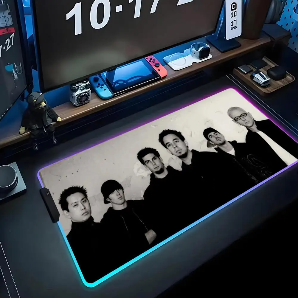 

linkin park Mouse Pad RGB Gaming Mousepad Big LED Pad PC Desk Mat Luminous Mouse Pad Large Keyboard Mats Table Rug With Backlit