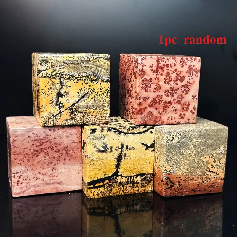 1pc Unique Natural Chinese Ink Painting Stone Cube - Creative Display Vintage Ink Painting Landscape Decorative Craf