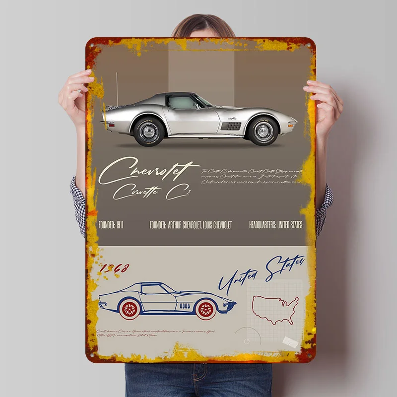 

Металлический постер из жести с изображением спортивного автомобиля Corvette C3, винтажная ретро-вывеска, настенный декор для фанатов, украшение для спальни и рабочего стола