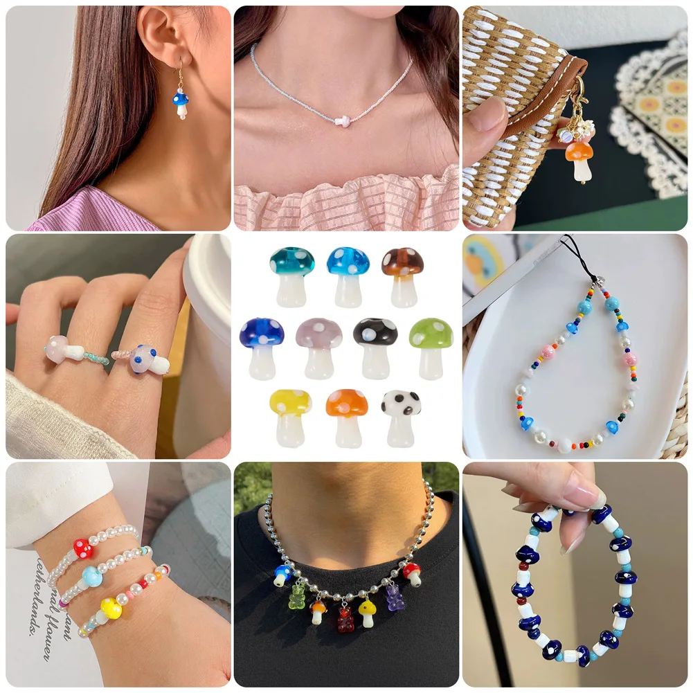 25pcs/string Colorful Mushroom Lampwork Glass Beads Loose Beads For Jewelry Making DIY Craft Handmade Accessories - view 6