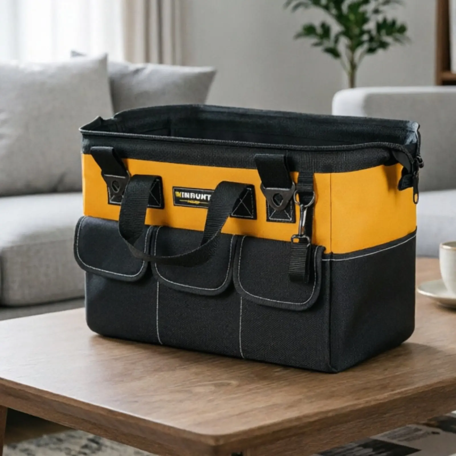 Square Storage Bag Large Capacity Portable Tool Bag Hard Bottom Tool Tote Easy to Carry Widegaping Mouth for Garage, Repair Job