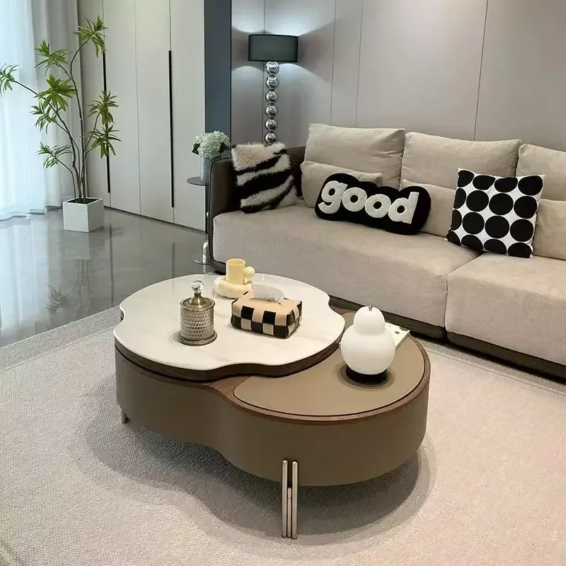 Modern Simple Light Luxury Coffee Table High End Cloud Lifting Rotating Petal Design for Living Room Home Furniture