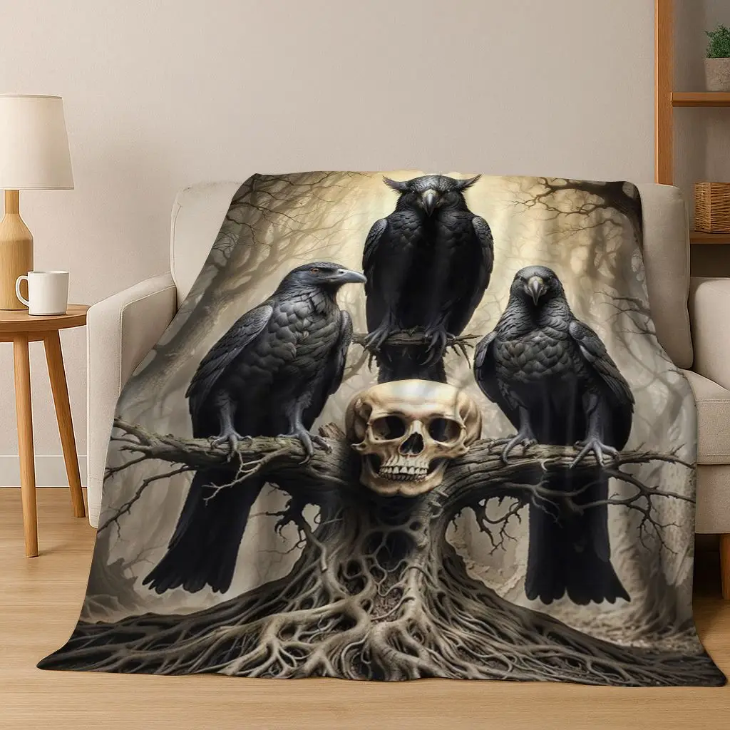 

Viking Oding Raven Crow Huginn Muninn Norse Mythology Flannel Blanket,Warm and Cozy Soft Throw Blanket for Home Bedroom Bed Sofa