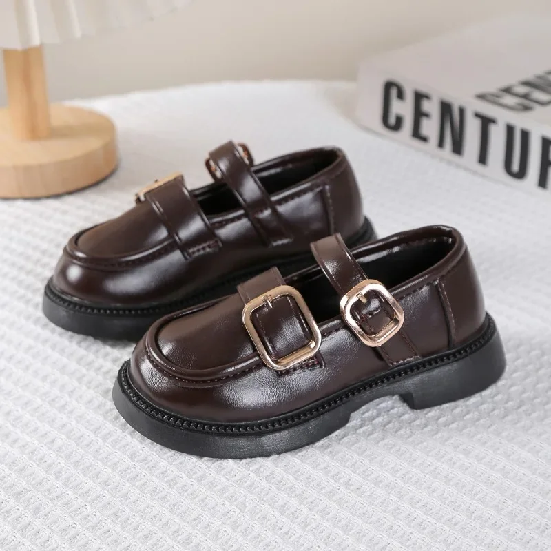 

Girls Casual Shoes Black Matte Kids Leather Shoes Round Toes Soft Bottom 2025 Autumn New Children Flat Shoes Versatile Non-slip