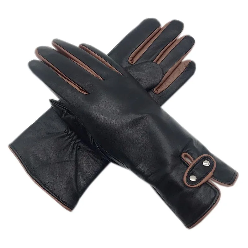 Winter Women\'s Wrist Fashion Sheepskin Gloves Warm New Driving Leather Women\'s Warm Gloves Wool Lining Gift Comfortable Soft Win