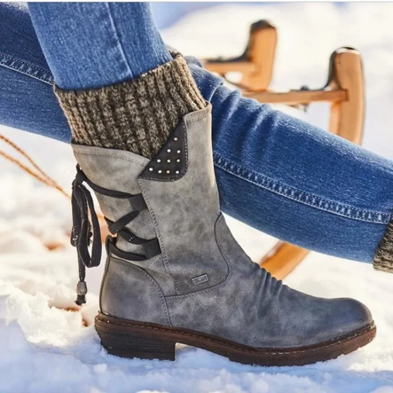 2024 nuovi stivali a metà polpaccio da donna che lavorano a maglia stivali da donna piattaforma floccata scarpe invernali scarpe da donna stivali