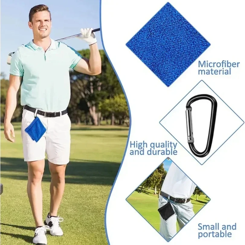 Asciugamano quadrato per la pulizia della pallina da golf in microfibra con moschettone con gancio per assorbimento d'acqua, club per pulire la testa, panno pulito 2025