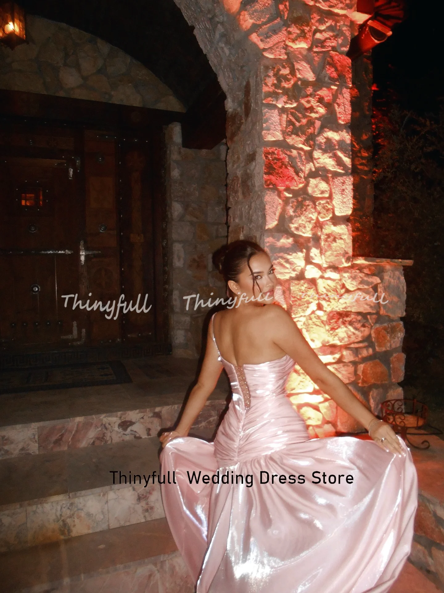 Thinyfull-vestidos De graduación árabes De sirena, vestido De noche plisado sin mangas con un hombro, vestido Formal largo dividido, bata De noche personalizada