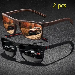 2PCS Fashion Vintage Check Pattern Sunglasses For Men Women Fishing Driving Fashion Square Brand Design Sun Glasses