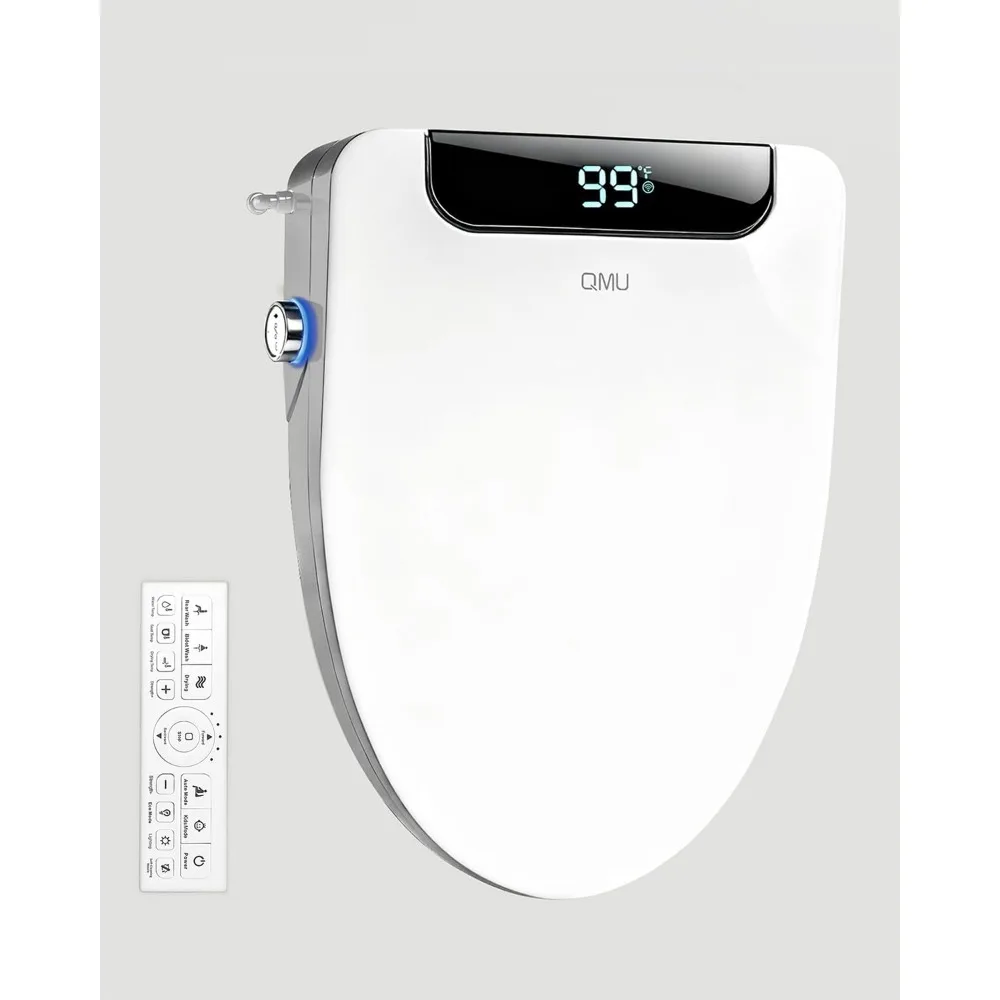 

Bidet Toilet Seat Elongated with LED Display & Remote Control - Smart Soft Close Toilet Seat Electric Bidet with Dryer