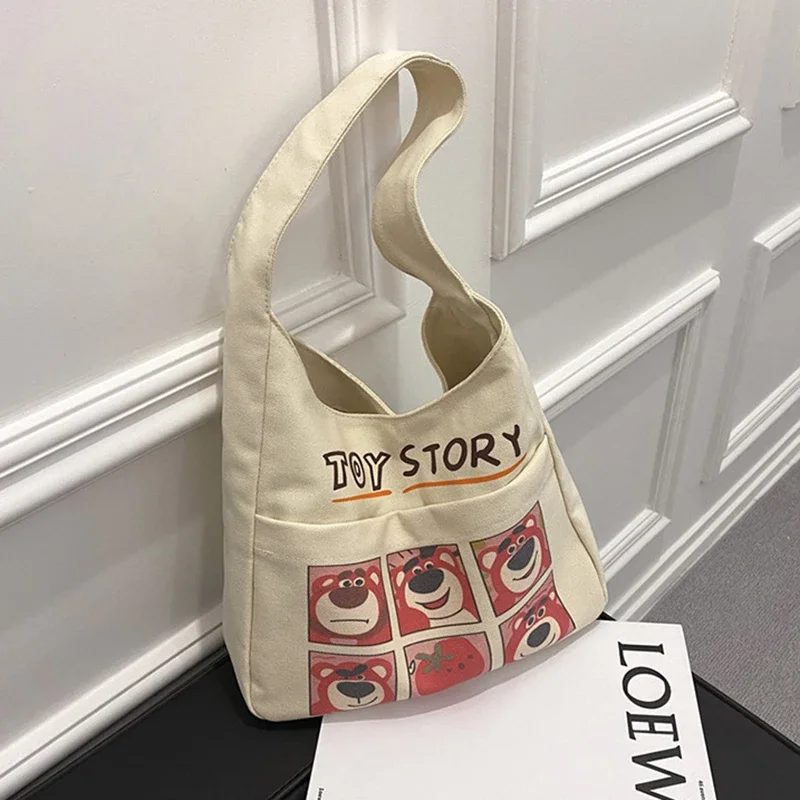 MINISO Disney Serie Cartoon Casual Canvas Bag Cute Snoopy Shoulder Bag Printed Underarm Bag Fashionable Large Capacity Handbag