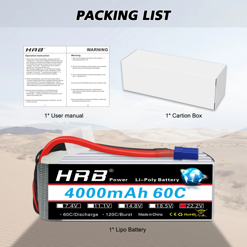 1/2 قطعة HRB 6S يبو بطارية 22.2 فولت 4000 مللي أمبير بطارية توصيل خارجي 60C XT90 موصل EC5 التوصيل ل RC سيارة بدون طيار RC هليكوبتر طائرة