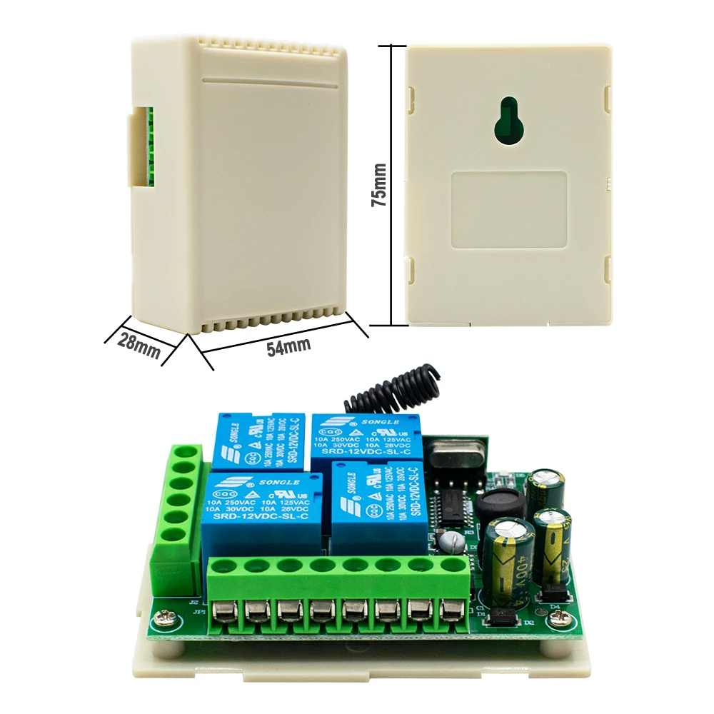 433Mhz Remote Control Receiver AC 85-256V 110V 220V 10A 4CH Relay Receiver Module + EV1527 433Mhz 4 Button Transmitter